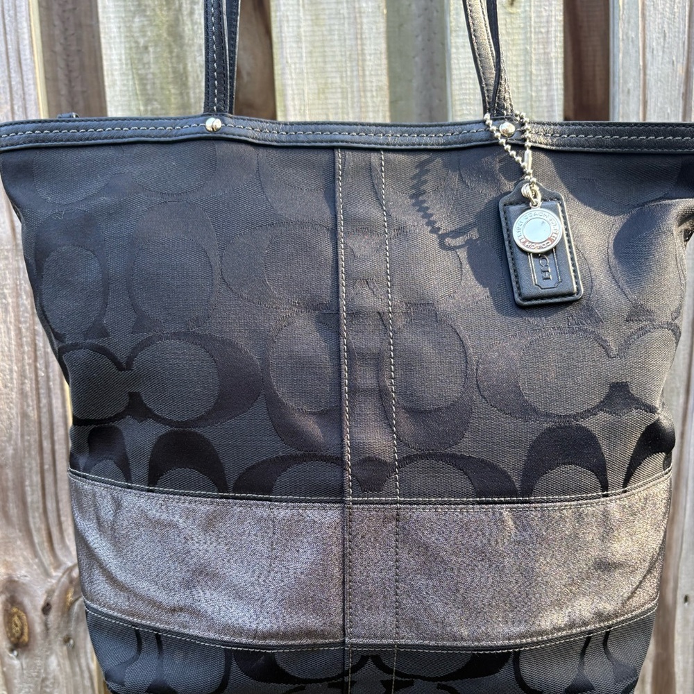 Coach Legacy Black Signature Jacquard Tote with Metallic Band